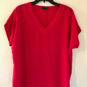 Fuschia V Neck Loose Short Sleeve Shirt